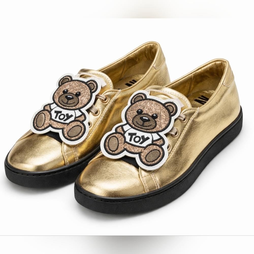 $250 NIB Moschino Kids Gold Sneakers Shoes Sz 31 Toy Bear New